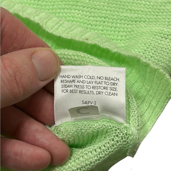 EILEEN FISHER Size L Organic Linen Blend Mint Green Pullover Light Knit Sweater - Picture 8 of 10